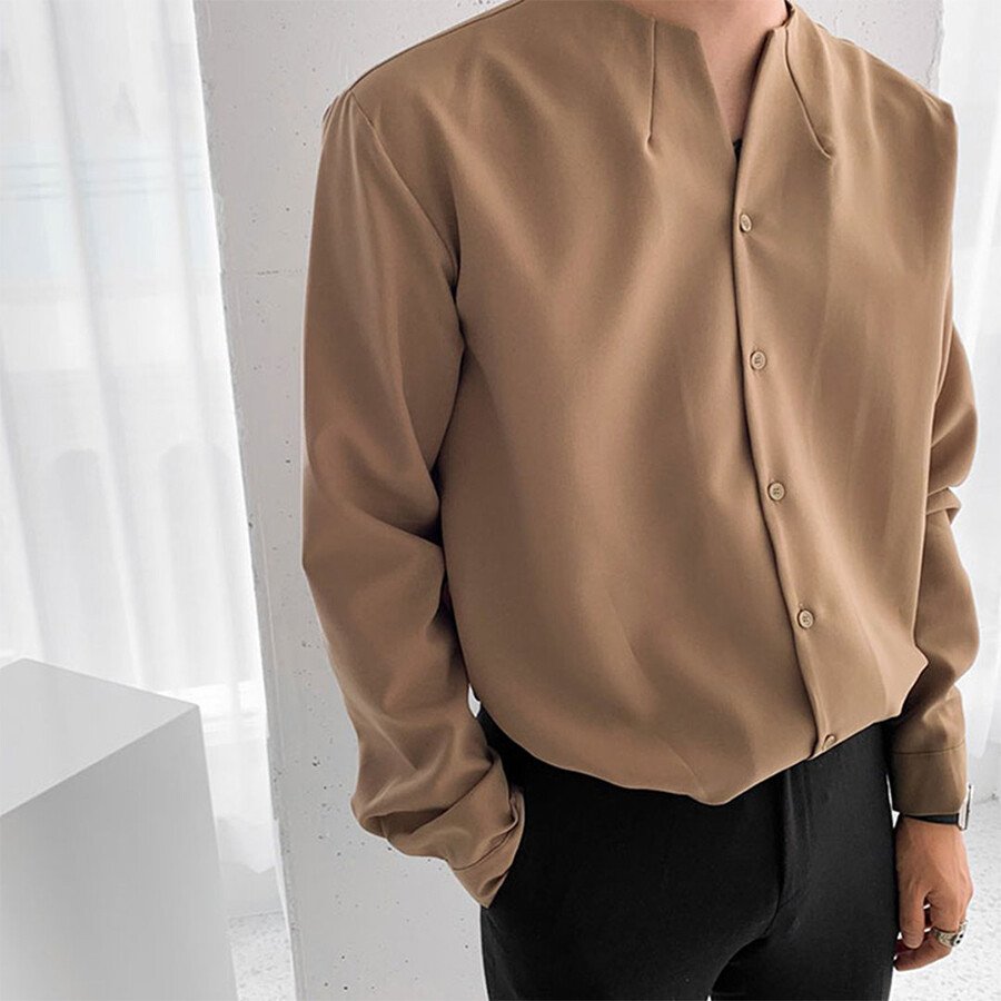 Men's Casual Fashion Shirts Coffee L