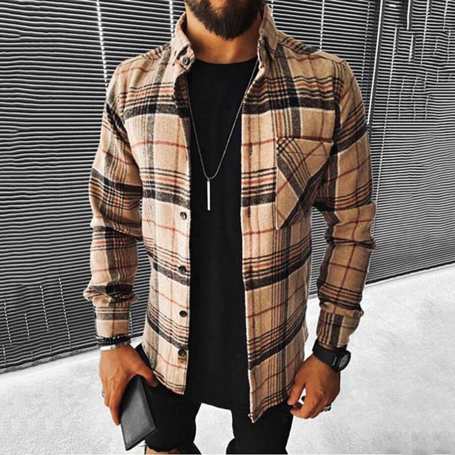 Men's Brown Plaid Casual Shirt Brown S