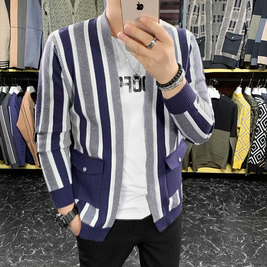Men's Casual Knitted Cardigan Top Black L