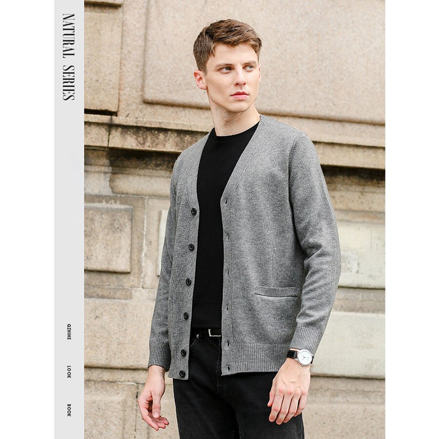 Men's Casual Knitted Cardigan Top Grey 3XL