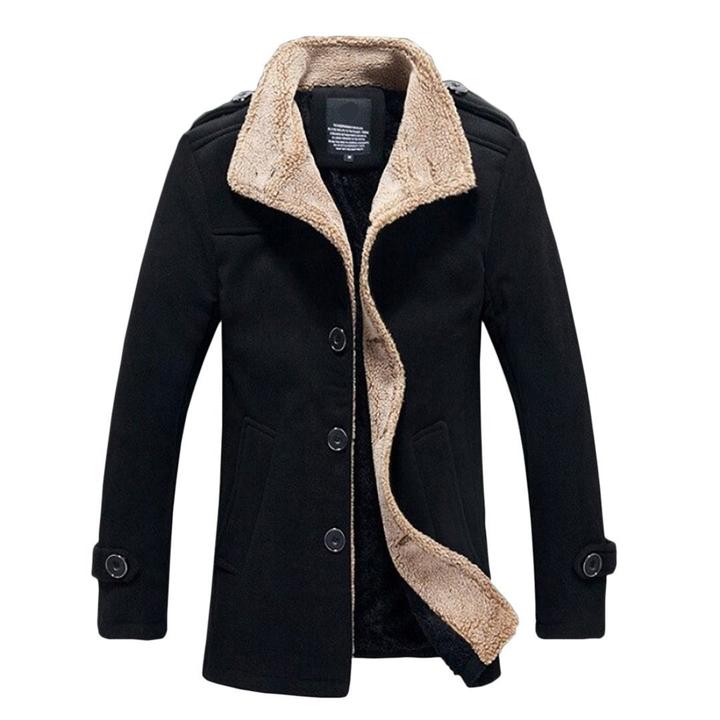 Men's Solid Buttoned Woolen Autumn Jacket