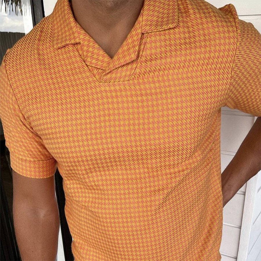 Men's Casual Short Sleeve T-Shirt POLO Shirt Orange L
