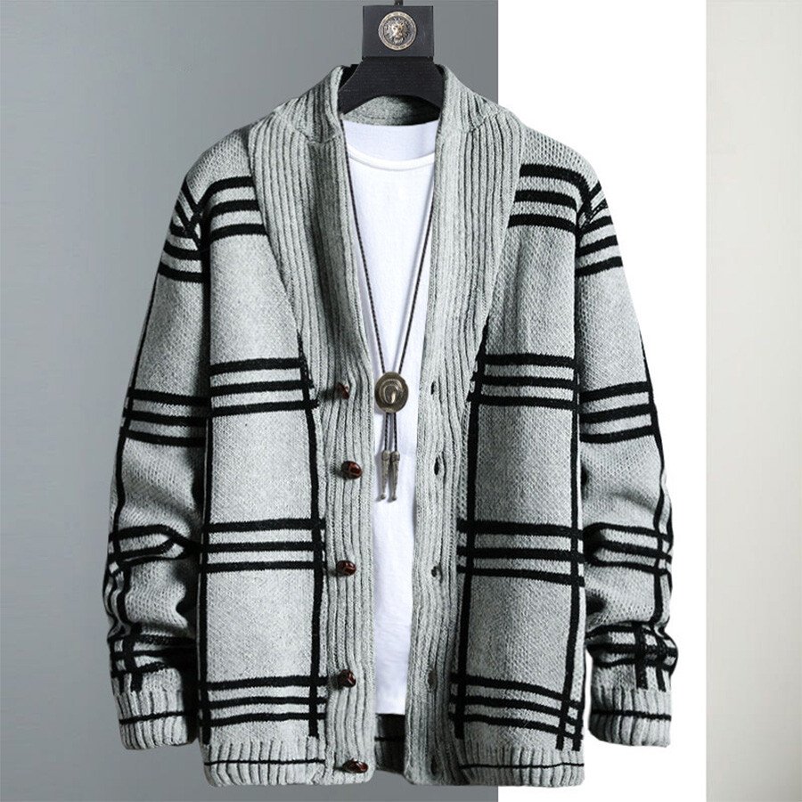 Men's Casual Knitted Cardigan Top Black XL