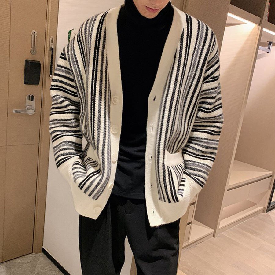 Men's Casual Knitted Cardigan Top White M