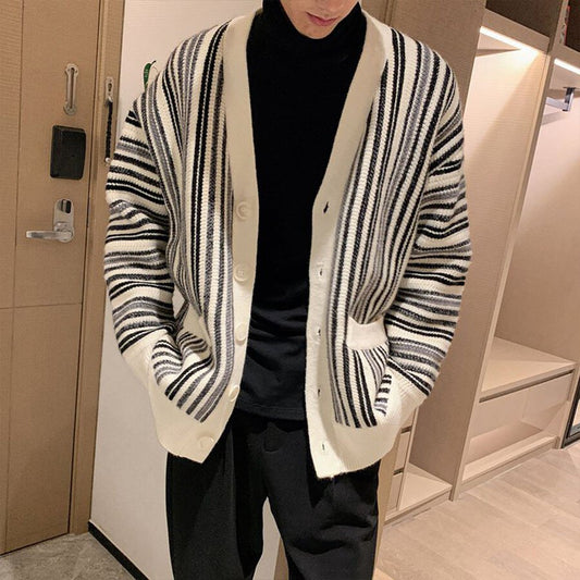 Men's Casual Knitted Cardigan Top White M