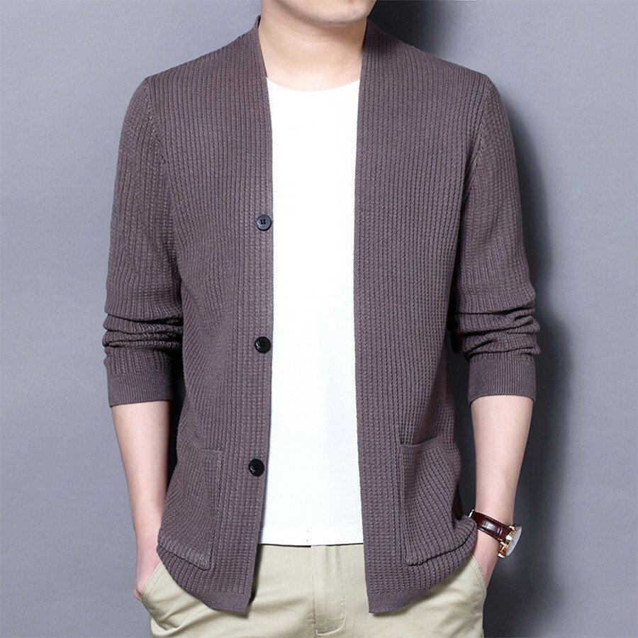 Men's Casual Knitted Cardigan Top Black XL