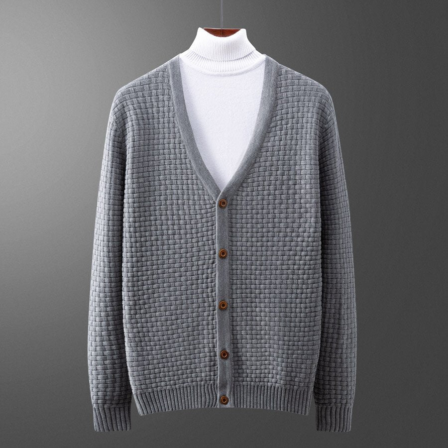 Men's  Cardigan Long Sleeve Sweater Black XL