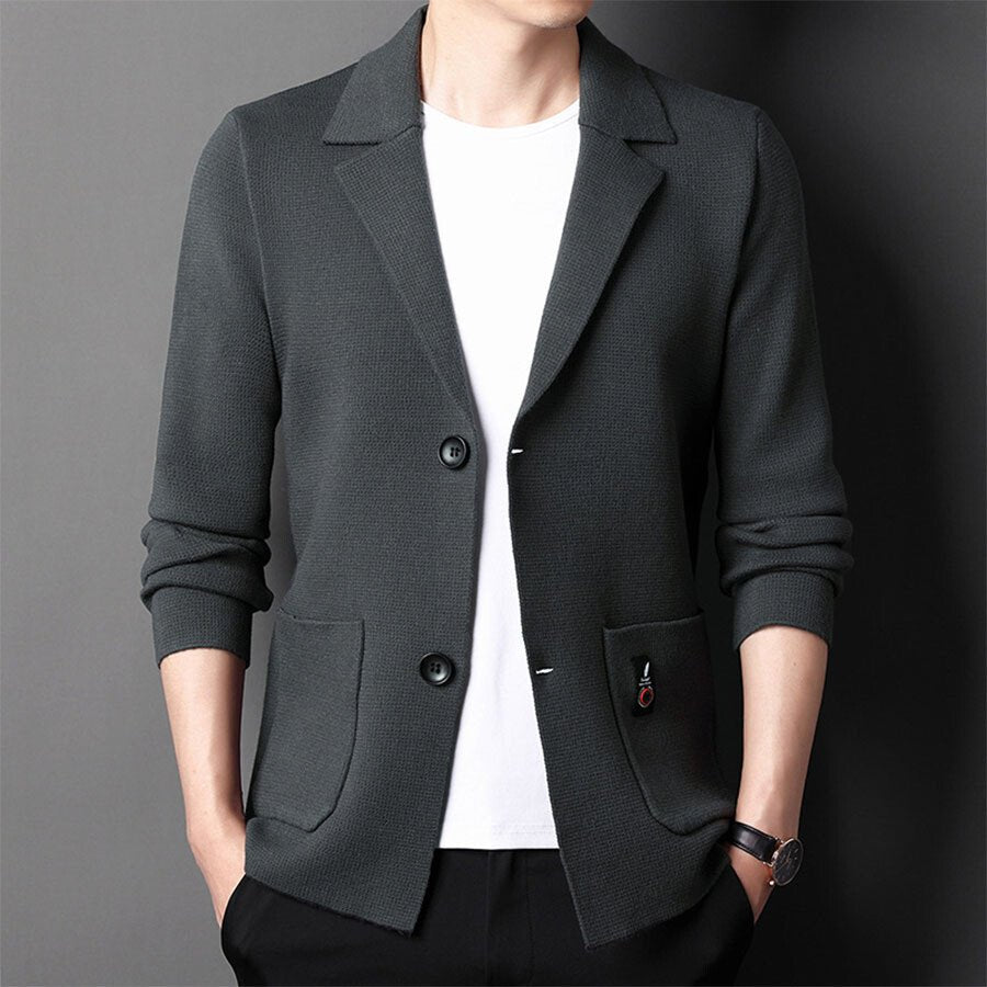 Men's Casual Knitted Cardigan Top Black L