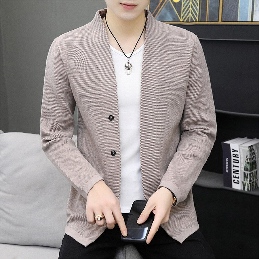 Men's Casual Knitted Cardigan Top Black L
