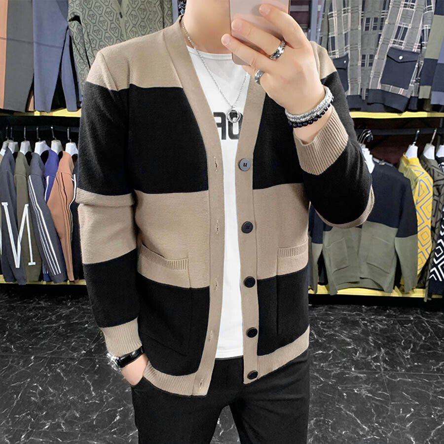 Men's Casual Knitted Cardigan Top Camel M