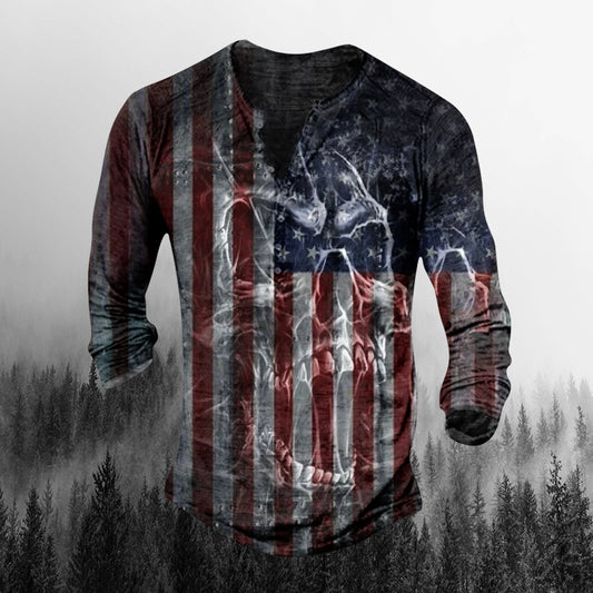 Mens Retro Comfortable National Retro Skull Long Sleeve