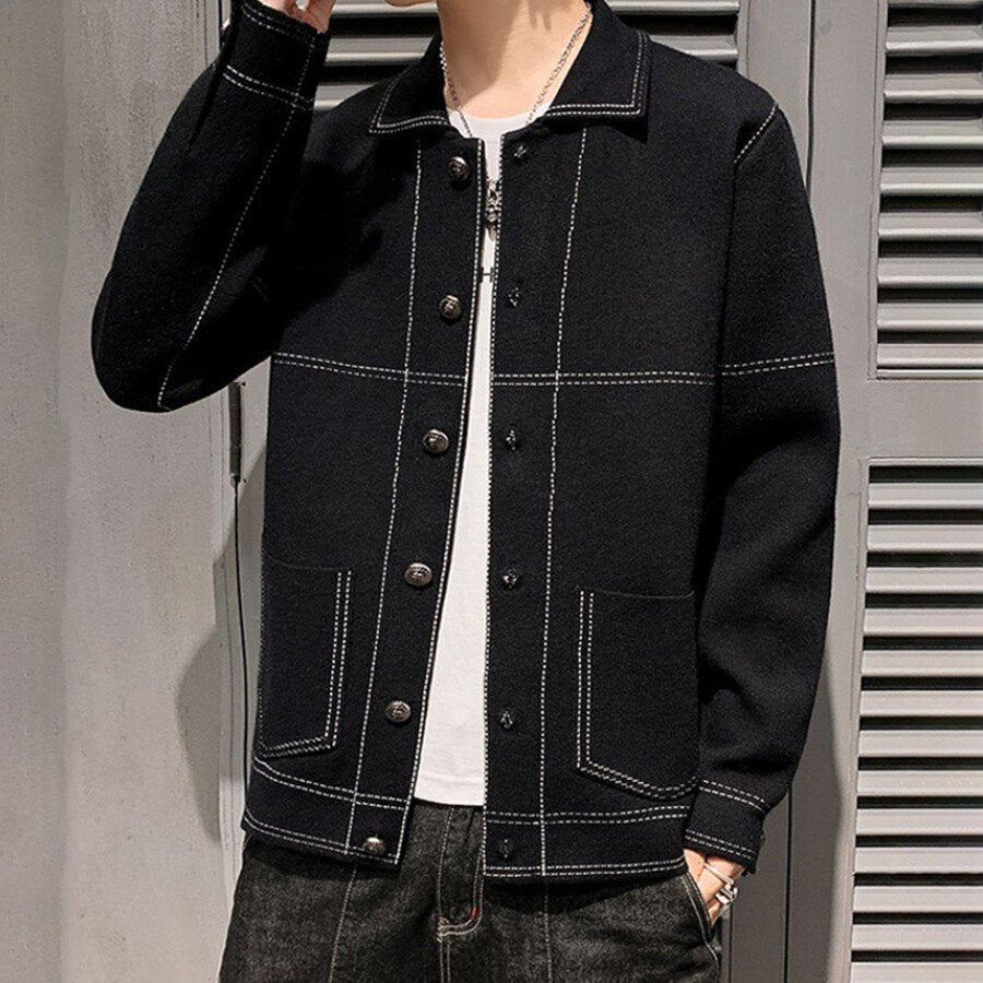 Men's Casual Knitted Cardigan Top Black M
