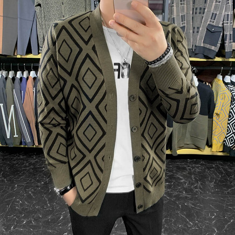 Men's Casual Knitted Cardigan Top White XL