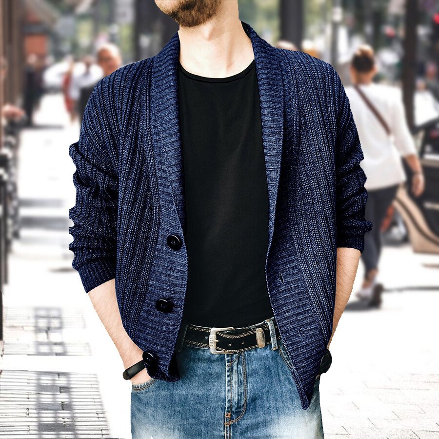 Men's Casual Long-Sleeved Sweater Coat Khaki L