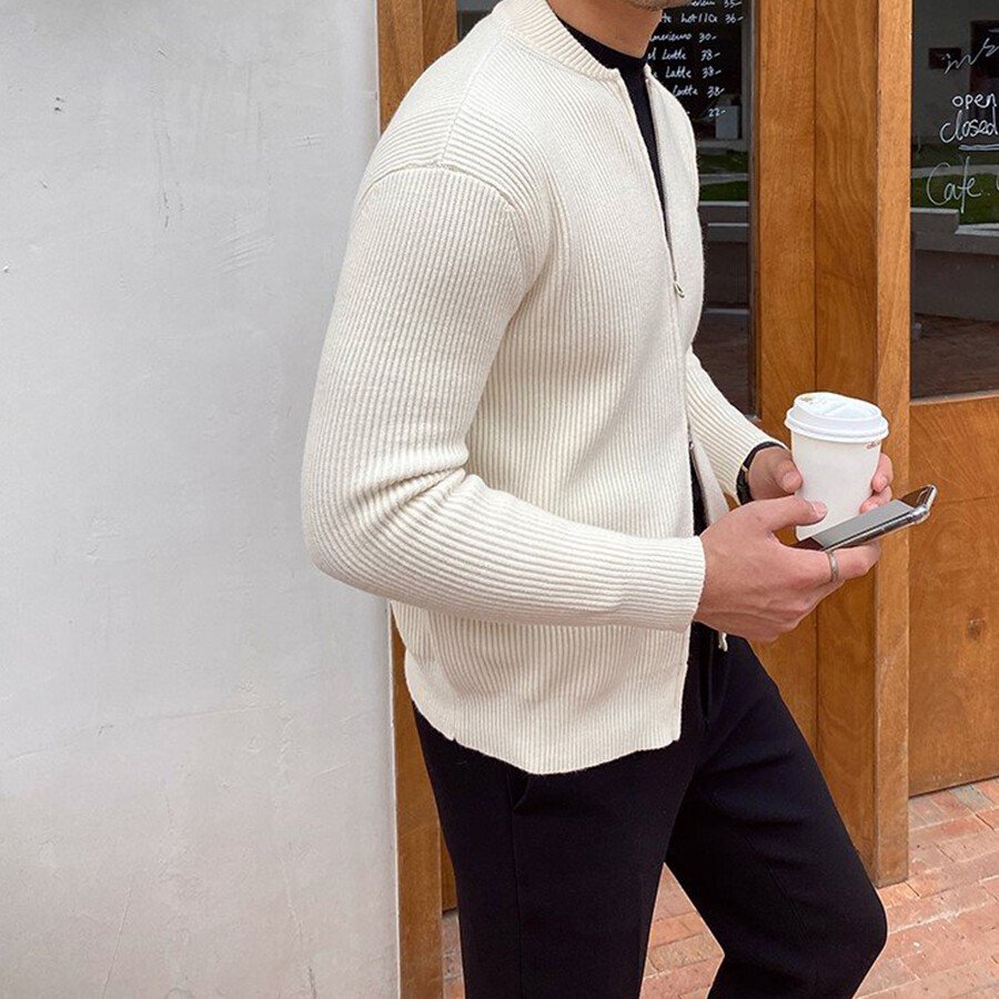 Men's Casual Knitted Cardigan Top White 2XL