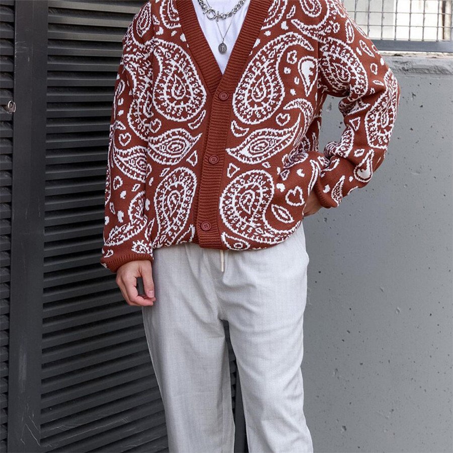 Men's Loose Casual V-Neck Cardigan Sweater As shown M