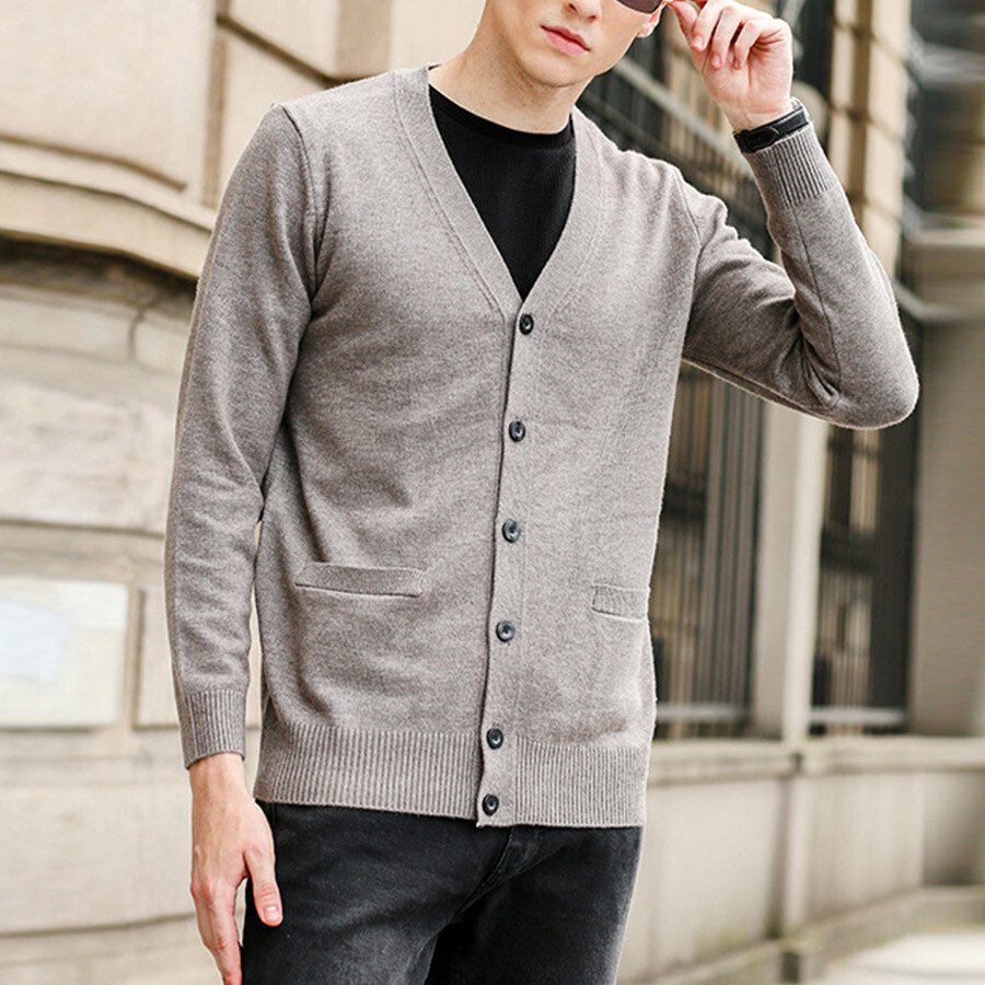 Men's Casual Knitted Cardigan Top Light Grey XL