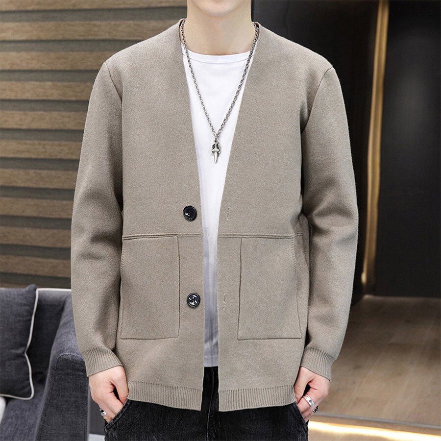 Men's Casual Knitted Cardigan Top Black M