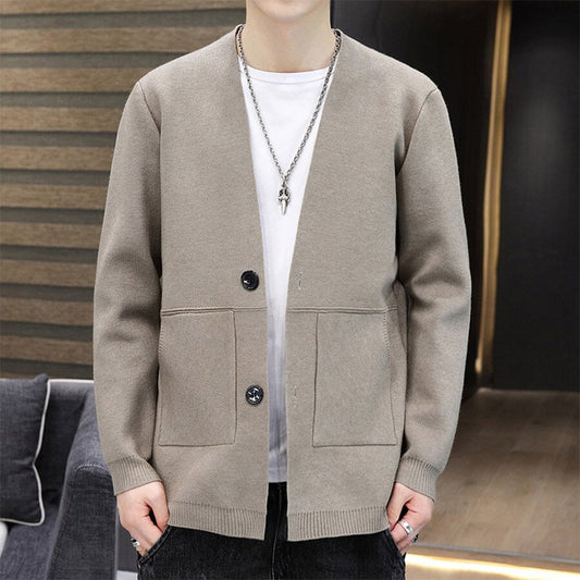Men's Casual Knitted Cardigan Top Black M