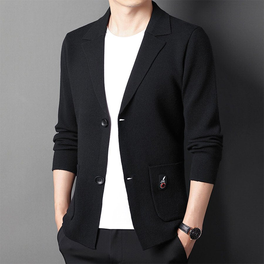 Men's Casual Knitted Cardigan Top Black 3XL