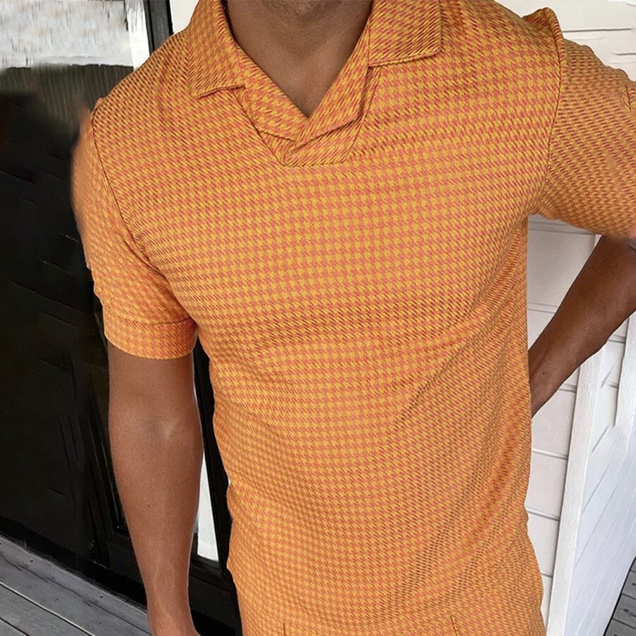 Men's Casual Short Sleeve T-Shirt POLO Shirt Orange M