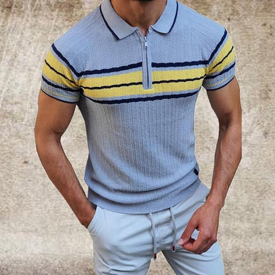Men's Striped Short Sleeve Knit T-shirt Light Blue S