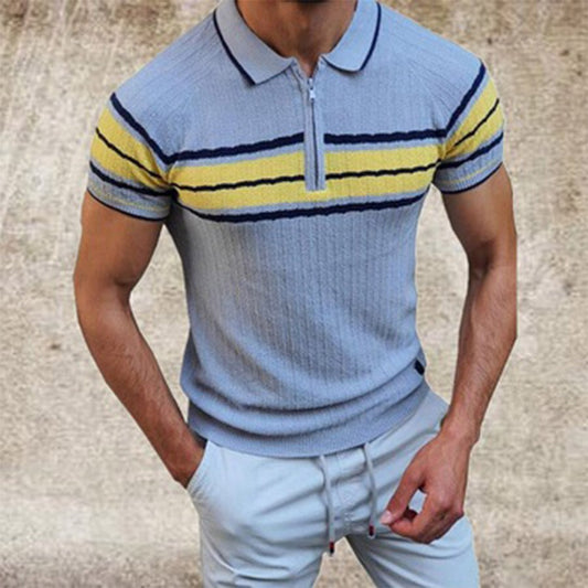 Men's Striped Short Sleeve Knit T-shirt Light Blue S