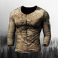 Men'S Outdoor Compass Print  V-Neck Long Sleeve Shirt