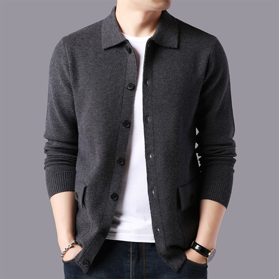 Men's Casual Knitted Cardigan Top Black XL