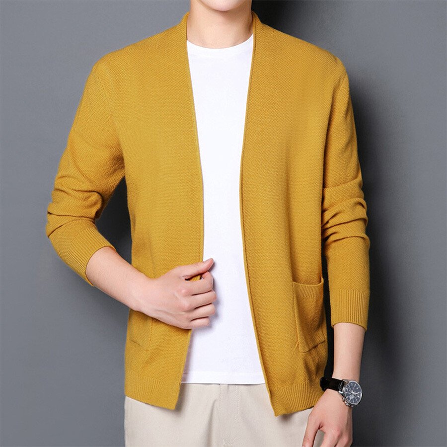 Men's Casual Knitted Cardigan Top Black L
