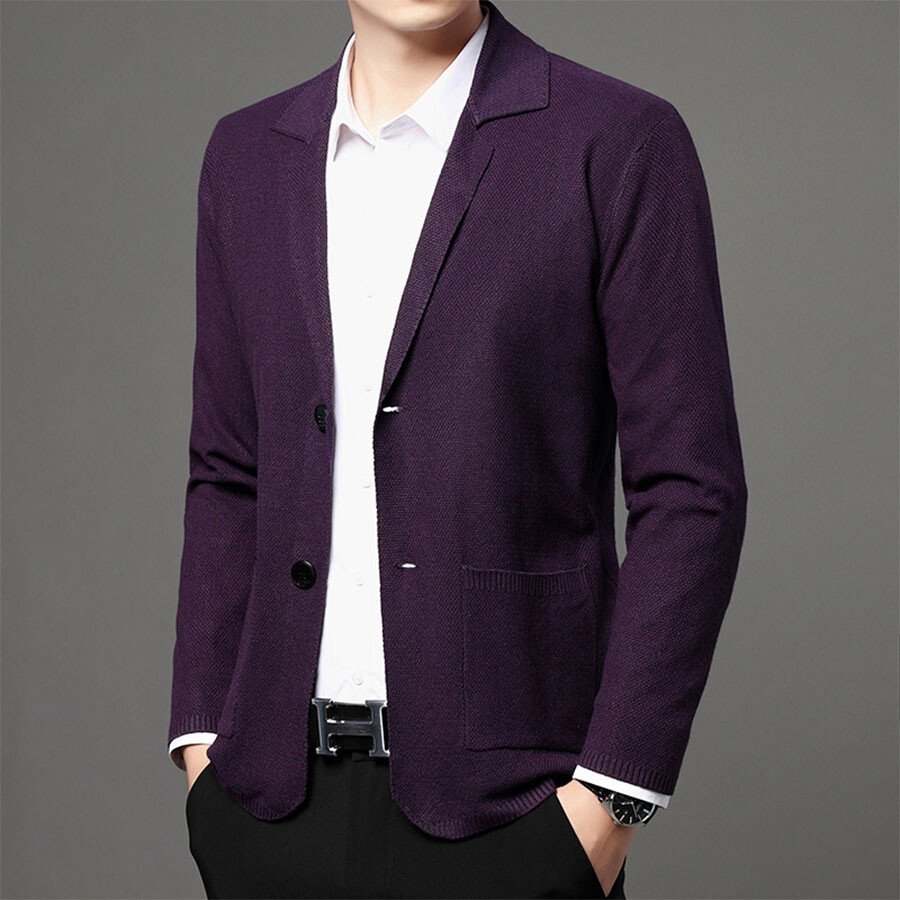 Men's Casual Knitted Cardigan Top Purple L