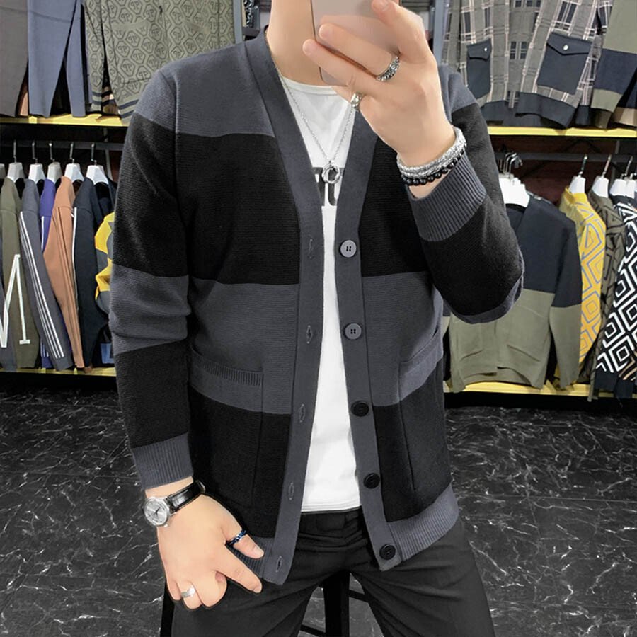 Men's Casual Knitted Cardigan Top Camel L