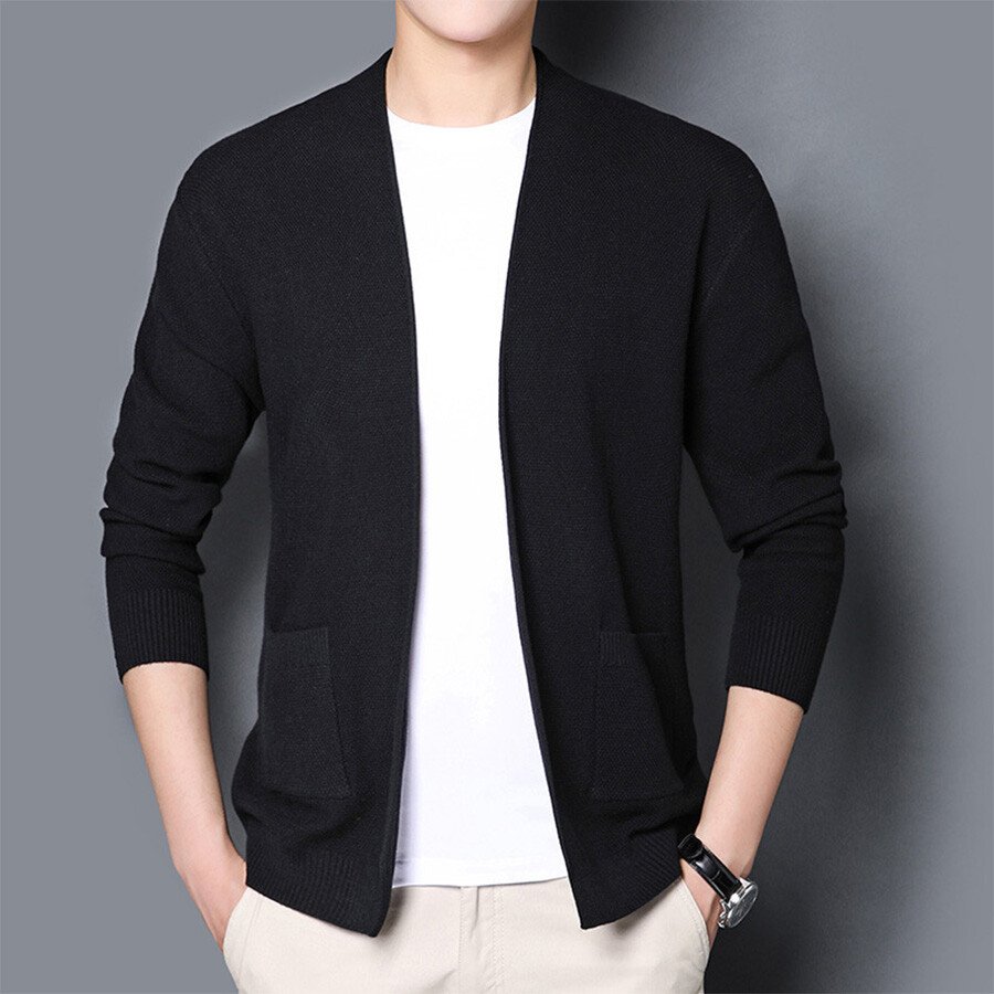 Men's Casual Knitted Cardigan Top Black M