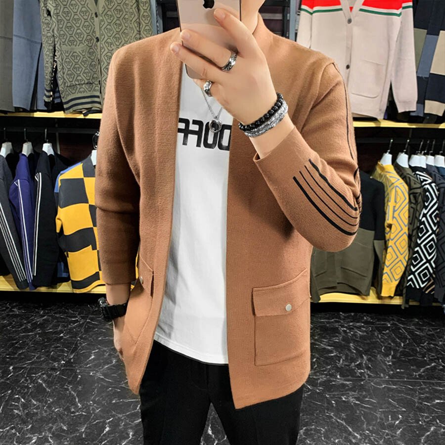 Men's Casual Knitted Cardigan Top Black XL
