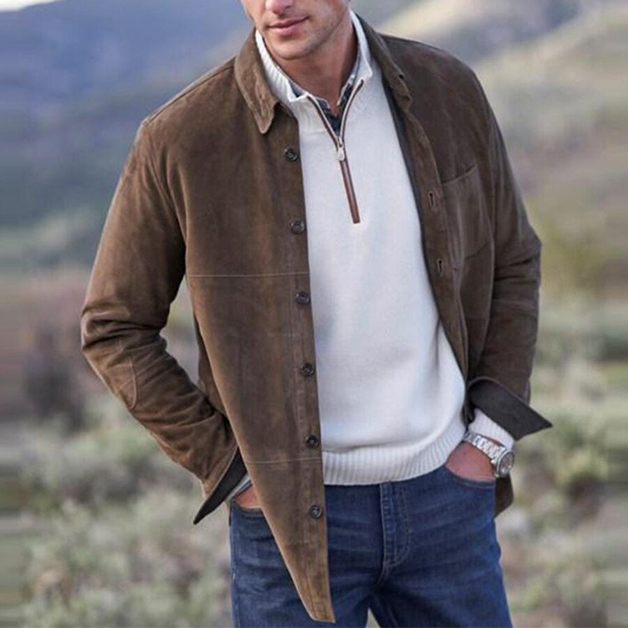 Men's Casual Solid Color Pocket Jacket Brown M