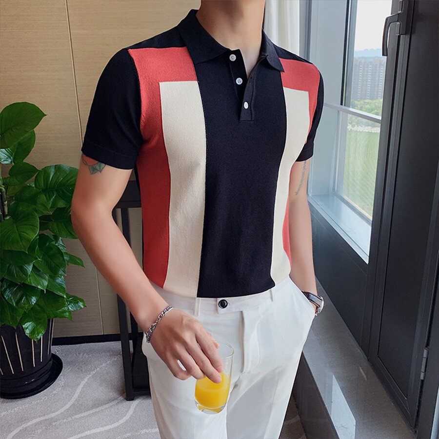 Men's Colorblock Short Sleeve Knit T-Shirt Red M