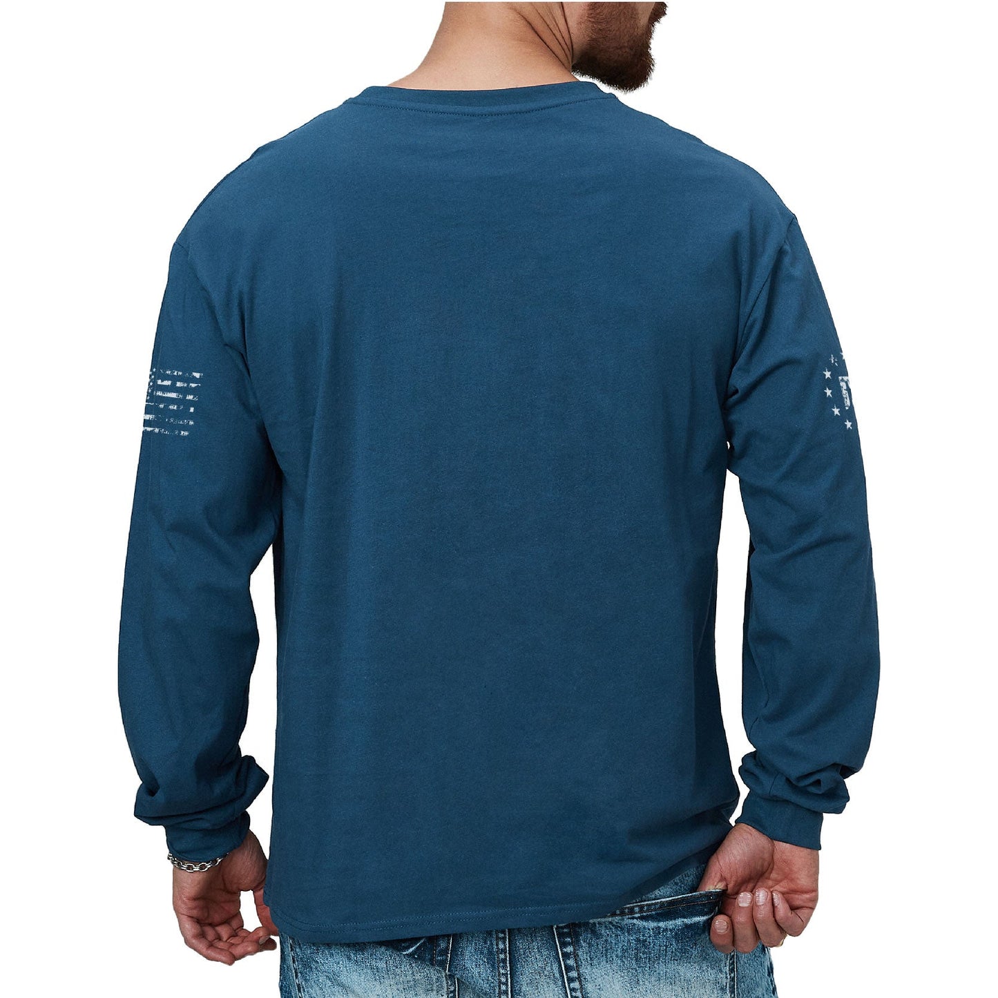 Men's 100% Cotton American Flag with Cross Graphic Round Neck Long Sleeve T-Shirts