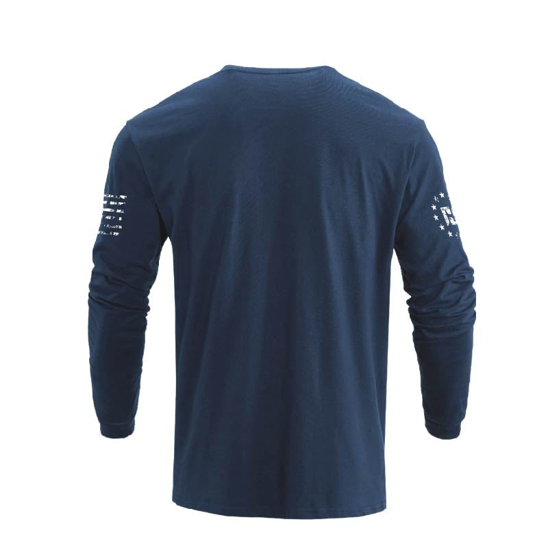 Men's 100% Cotton American Flag with Cross Graphic Round Neck Long Sleeve T-Shirts