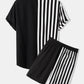 Mens K Poker Print Striped Patchwork Streetwear Two Piece Outfits