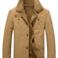 Men's Solid Color Appliques Button Up Plush Jacket Coat