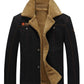 Men's Solid Color Appliques Button Up Plush Jacket Coat