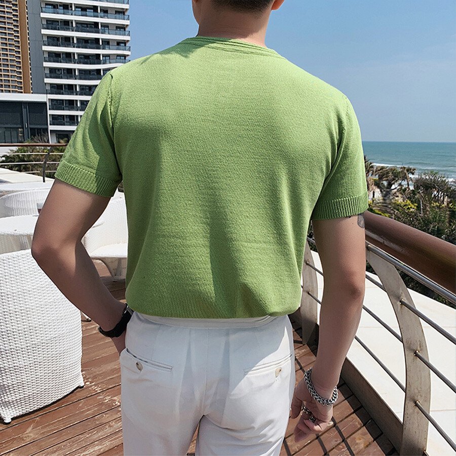 Men's Solid Color Short-Sleeved Sweater T-Shirt White L