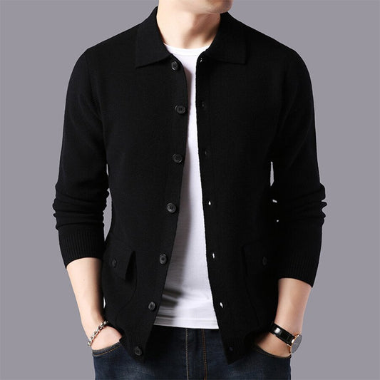 Men's Casual Knitted Cardigan Top Black M
