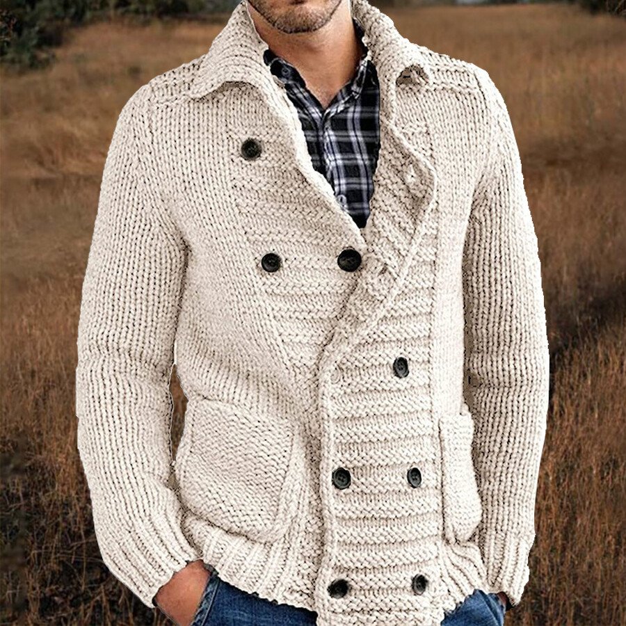 Men's Casual Solid Color Sweater Cardigan Jacket Grey M
