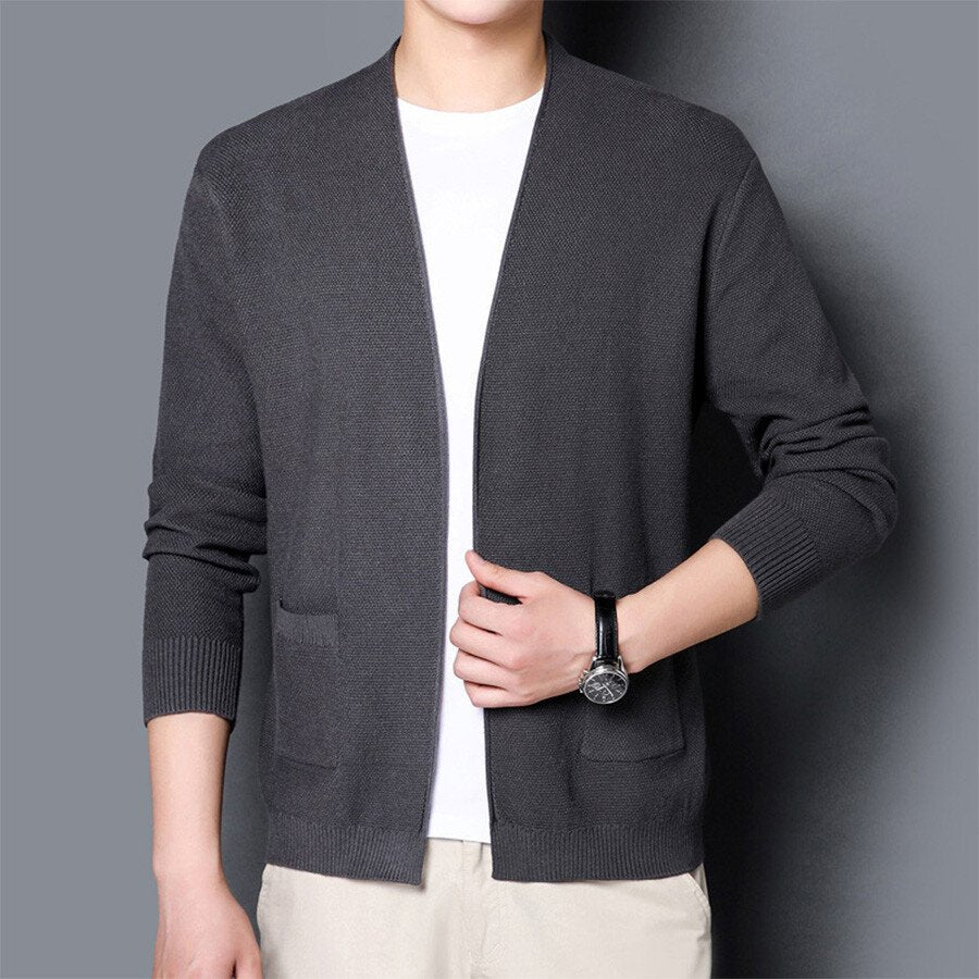 Men's Casual Knitted Cardigan Top Black XL
