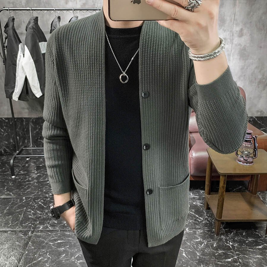 Men's Casual Knitted Cardigan Top Black M