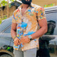 Men's Casual Lapel Cotton And Linen Short-Sleeved Shirt T-Shirt Top Multicolor L