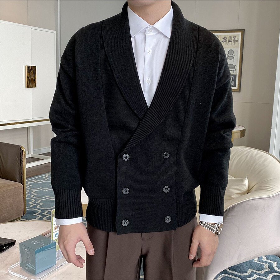 Men's Casual Knitted Cardigan Top Black M