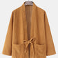 Mens Corduroy Solid Color Lace Up Casual Loose Kimono With Pocket