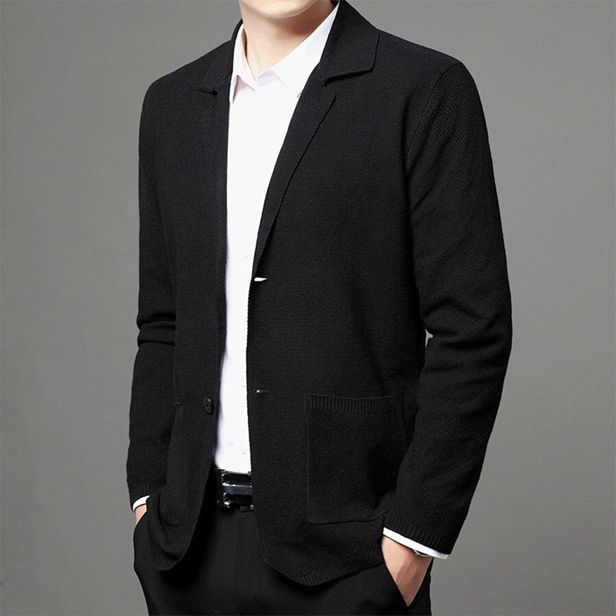 Men's Casual Knitted Cardigan Top Black 4XL